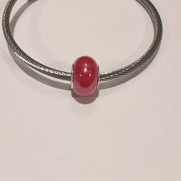 Silver Red Pearlesque Charm for Pandora Style Bracelet - Picture 2 of 4